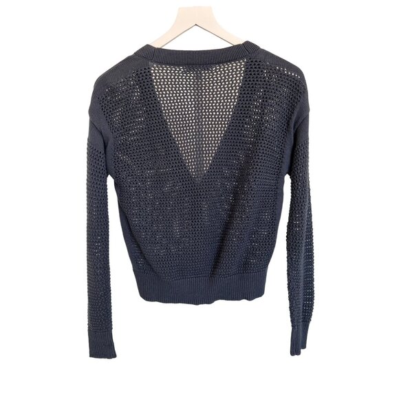 Elizabeth and James Open Knit Navy Blue Button Front Lightweight Sweater Cardiga - Picture 4 of 4